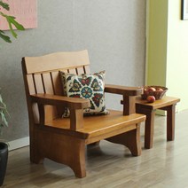 해찬솔원목이야기 소나무 통원목 1인용소파+스툴의자, 네추럴브라운