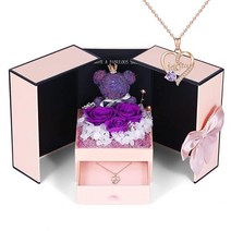 IDFALKFD Preserved Rose 선물 세트에는 I Love You 목걸이 100가지 언어 하트 디자인 남편과 남자친구의 아내 여자친구를 위한 기념일 발렌타인 생일, Purple Rose for Mom
