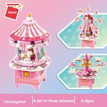 블록418PCS 친구 시리즈 3 1 공주 미니 캐슬 회전 뮤직 박스 빌딩 블록 드림 파크 완구 어린이 선물 걸스, 01 QM42107 BO BOX
