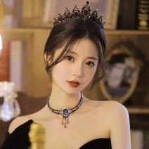 티아라 왕관 셀프 웨딩 바로크 빈티지 블랙 럭셔리 크라운 머리 장식 드레스 결혼 생, 03.모델 동일 크라운 목걸이