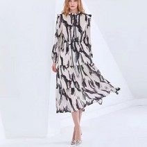 롱원피스 여자 쉬폰 린넨 여름 원피스 2023 뉴 드레스 긴팔 레이스 칼라 묶인 긴 드레스 연예인 패션 리조트 스타일 기질 잉크 인쇄 및 염색