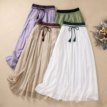 여성 플레어 린넨 스커트 루즈핏 밴딩 면 마 롱치마 빅사이즈