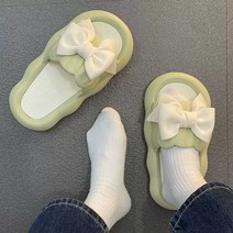 리본 여성슬리퍼 사무실 발편한 PVC 실내 거실화 층간소음 쿠션, 그린, 1개