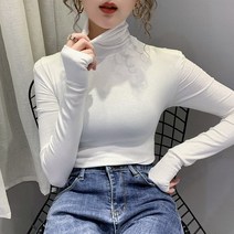 오버클래쓰 여성 긴팔 티셔츠 폴라 터틀넥 슬림핏 무지 이너 워머