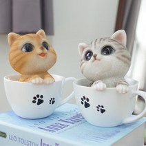 카운터 장식인형 티컵 미니어처 고양이 카페 매장 커피샵 소아과, 그레이