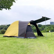 야외 캠핑 더블 레이어 방수 양산 선 스크린 한 방 한 거실 휴대용 다중 사람 비닐 텐트 공원 캐노피, 연한 노락색 입구 봉 포함