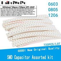 720 개/몫 0603 0805 1206 SMD 칩 세라믹 커패시터 모듬 키트 32 값 * 20Pcs 10PF-22UF 샘플 전자 Diy 세트, [01] 0603 36valuesX20PCS