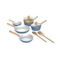 [해외] GoodCook 10피스 건강 세라믹 티타늄 투입 쿡웨어 냄비 냄비 찜기 숟가락 터너가 포함된 세트 주방용 끈적임 없는 냄비와 팬 세트 라이트 블루