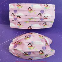 짱구 캐릭터 무늬 패턴 프린팅 비말차단 3중 필터 부직포 마스크 일회용 소형 대형, 핑크 대형 50매개