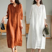 tagi 여성 린넨 원피스 A라인 면마 루즈핏 롱스커트 봄여름
