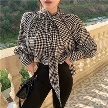 포포베이비 체크 리본 블라우스