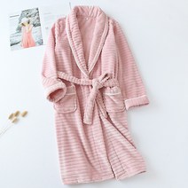 비텐 프리미엄극세사 샤워가운 나이트가운 목욕가운 커플잠옷, 1개, 스트라이프 - 핑크L(여성용)