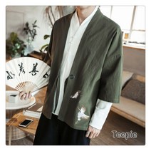 티피 당나라 정장 린넨 남성 복고풍 자수 도교 의류 남성 선 느슨한 여름 조수 남성 Hanfu 재킷