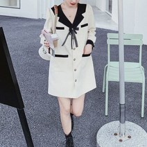 오피스룩 하객원피스 가을 여성 프렌치 대비 라펠 스위트 드레스 향기 용수철 긴팔 시크 원피스 루즈