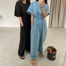 바스락 와이드 스트링 루즈핏 오버롤 반팔 점프수트