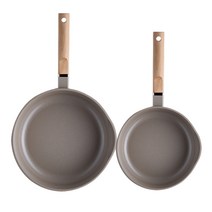 로이첸 IH 눌어붙지 않은 건강한 세라믹팬 세트, 카키브라운, 2종 세트(딥펜 20cm + 궁중팬 28cm)