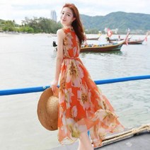 바다 원피스 시원한 롱 연예인 반팔 랩 면 스판 바캉스 룩 하와이안 끈나시 미니 동남아