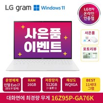 LG전자 그램16, WIN11 Home, 화이트, 512GB, 코어i7, 16Z95P-GA76K, 16GB