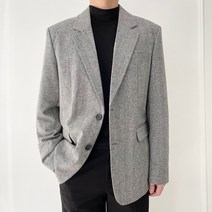 남자 헤링본 자켓 오버핏 블레이저 베이지 그레이