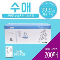 수애 [100매 x 2박스] 손소독티슈 휴대용손소독티슈 물티슈, 2개, 100매입