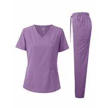 Dagacci Medical Uniform 여성용 스크럽 세트 4방향 스트레치 Y넥 스티치 테이프 탑 및 바지 4방향 스트레치 - 블랙