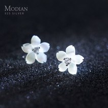 귀걸이 다이아 14k 18k 금 Modian-정통 925 스털링 실버 세라믹 플라워 스터드 여성용 공장 CZ 럭셔리 웨딩 스테이트먼트 쥬얼리 신상품