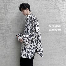 DAPANDA 인스테인드 호피 셔츠 남성 2020 여름 복고 루즈핏 아칸다 슬림핏 긴팔 셔츠 헤어 스타일링