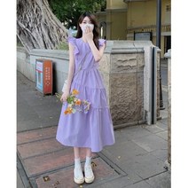 FANSYLI 여성 여름 솔리드 조거 A라인 세미원피스 바캉스원피스 날개소매원피스0331