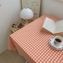 목화베리 파스텔체크 식탁보 코튼 홈까페 빈티지컷팅 캠핑테이블보, 주황체크, 160*120