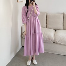 빅걸스토리 빅사이즈 여성 2단 캉캉 라운드 스판 루즈핏 롱 원피스