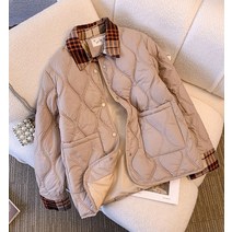 드레스허그 체크 카라 웨이브 퀼팅 패딩 자켓 3COLOR