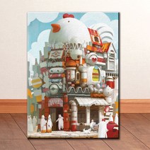 A053 일러스트 치킨집 닭 캔버스액자, 고급형유광전처리_XXL_38cm x 46cm