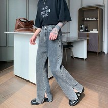 아델스 사선 와이드 트임데님팬츠