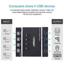 OULLX KVM 스위치 4X4 USB 3.0 선택기 4 포트 pc 공유 키보드 마우스 스캐너 프린터 용 장치 Kvm 허브, 한개옵션0