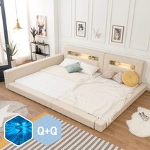 고릴라가구 허그 LED 패밀리침대 [한쪽가드형Q+Q]+양면본넬매트 포함, 그레이