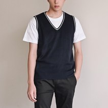 남자 니트 조끼 슬림 핏 라인 포인트 브이넥 정장 코디 직장인 남성 패션 V넥 선물 베스트 학생 / 네이비