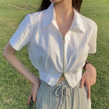 [랜덤플레이]카라 집업 크롭 반팔자켓