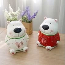 귀여운 곰돌이 인테리어 동전 저금통 2color 도자기 저금통 조카 친구 초등학생 어린이 커플 선물, 화이트