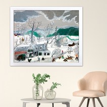 나봄갤러리 그랜마 모지스 칠면조 잡기 풍경화 일러스트 명화, 2.심플 화이트 액자