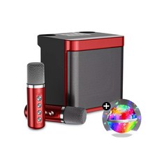 블루투스 노래방 슈퍼큐브777 듀얼 마이크 30W 고출력, 가넷레드(미러볼증정)