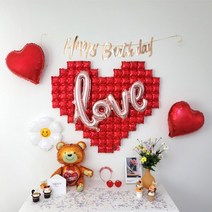 GAM 러브 빅하트 풍선 생일가랜드 생일머리띠 생일안경 생일파티용품 세트 생일카드 공기주입기까지, 러브 빅하트 풍선 생일파티세트