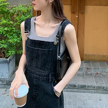 공블리 프론트 트임 롱 데님 멜빵스커트 CSO1169
