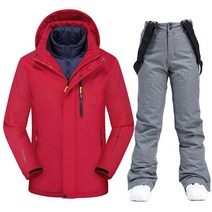 겨울 스키복 남성 바람막이 방수 야외 다운 라이너 눈 재킷 및 바지 스키 장비 보드, [13] Red Gray set