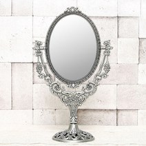 KM데코 국산 엔틱 탁상거울 황실타원(소) 양면거울 공주거울 화장대 탁상용 스탠드 화장 거울, 주석