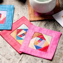 하율공방 고급 모시 전통 조각보 사각 컵받침, 밤색