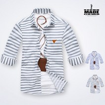 메이드 MS_7부 마린 스트라이프 린넨 셔츠 0156
