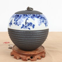 중국 투톤 청화백자 차통 중