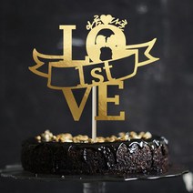 e베이비랜드 케이크토퍼 주문제작 여행토퍼 환갑토퍼 생신 생일 프로포즈 등, ♥결혼기념일 케이크토퍼♥_TP.354_러브쪽_골드