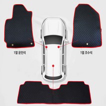 홉스 풀세트 고무 카매트 자동차발판, 그랜드스타렉스(3밴=12인승)(운전+조수석), 빨강테두리