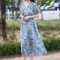 터치라인 하바냐 쉬폰 반팔 여름롱원피스